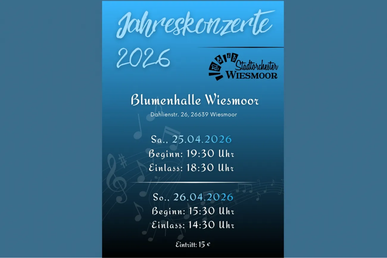 Hauptbild der Veranstaltung Jahreskonzerte des Stadtorchesters Wiesmoor
