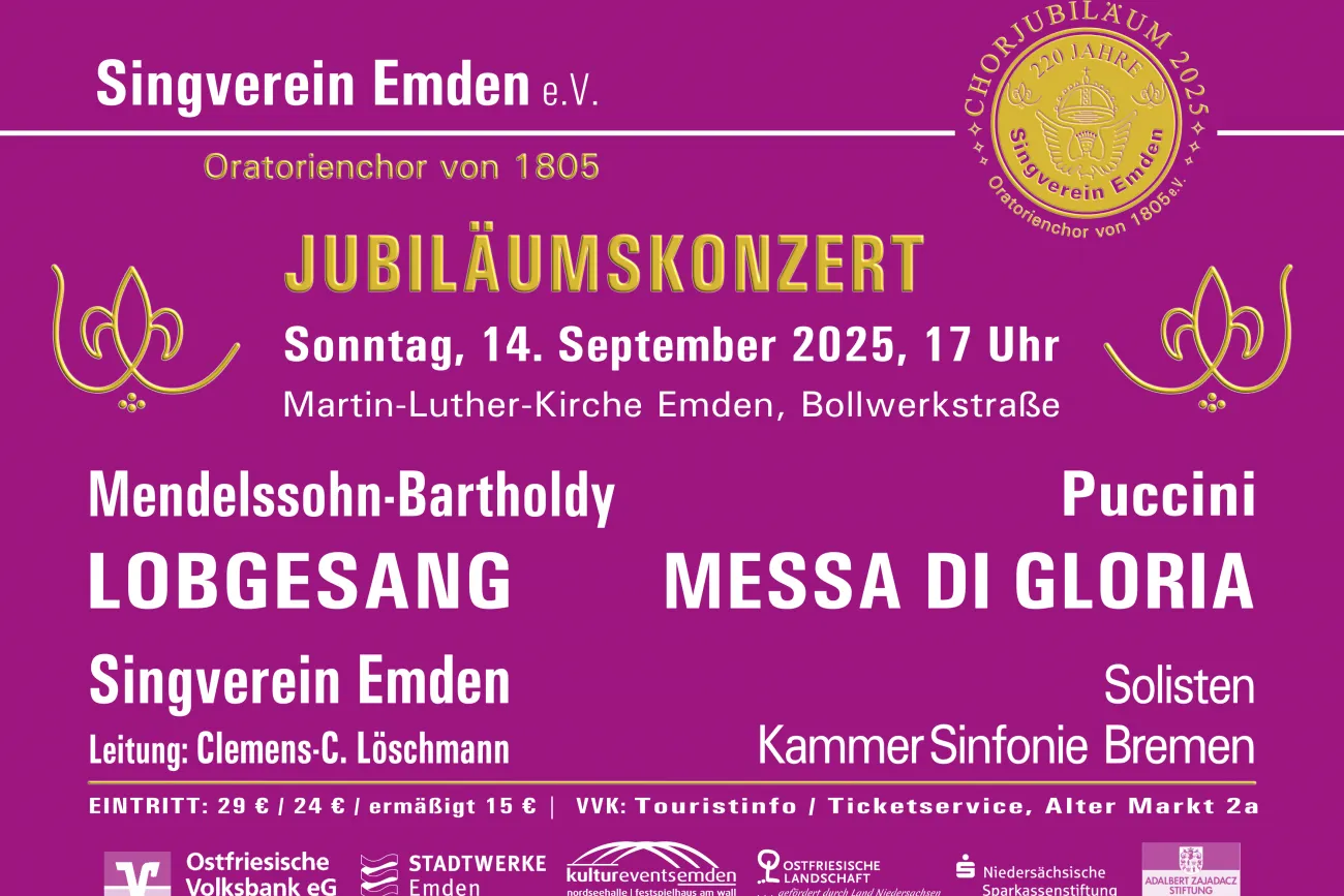 Hauptbild der Veranstaltung Jubiläumskonzert 220 Jahre Singverein Emden