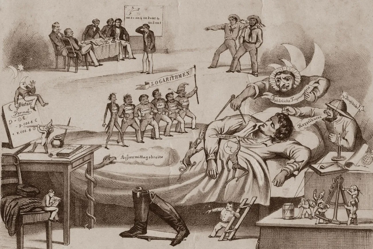 Traum eines Navigationsschülers, in der Nacht vor dem Examen - Lithographie (19. Jahrhundert)