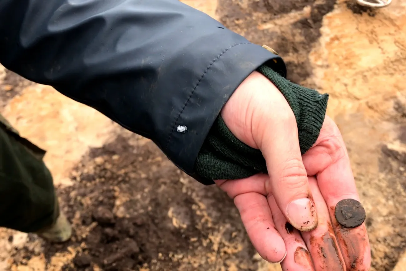 Eine frisch ausgegrabene Münze