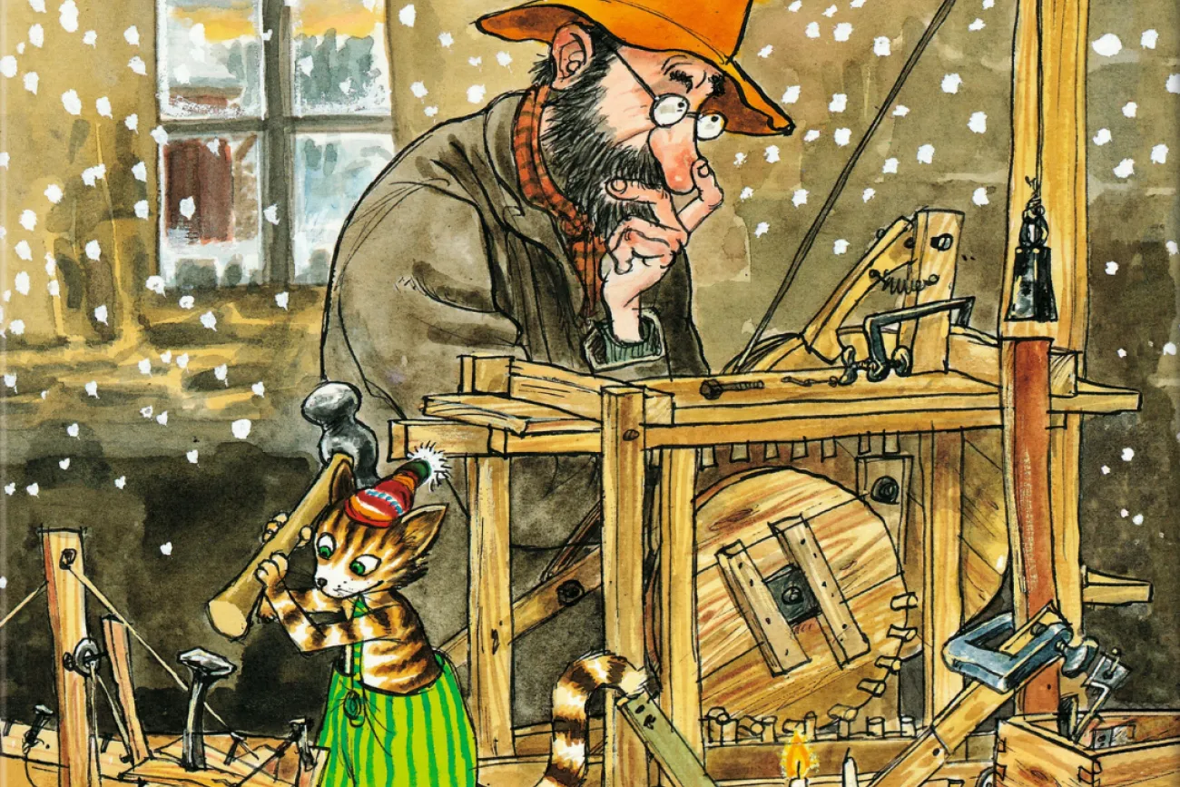 Illustration nach Sven Nordqvist "Morgen, Findus, wird`s was geben"