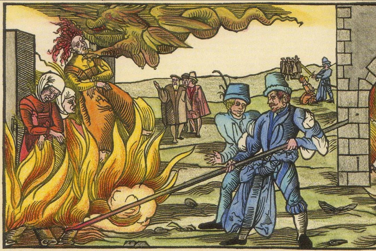 Scheiterhaufen, vermeintliche Hexen werden verbrannt