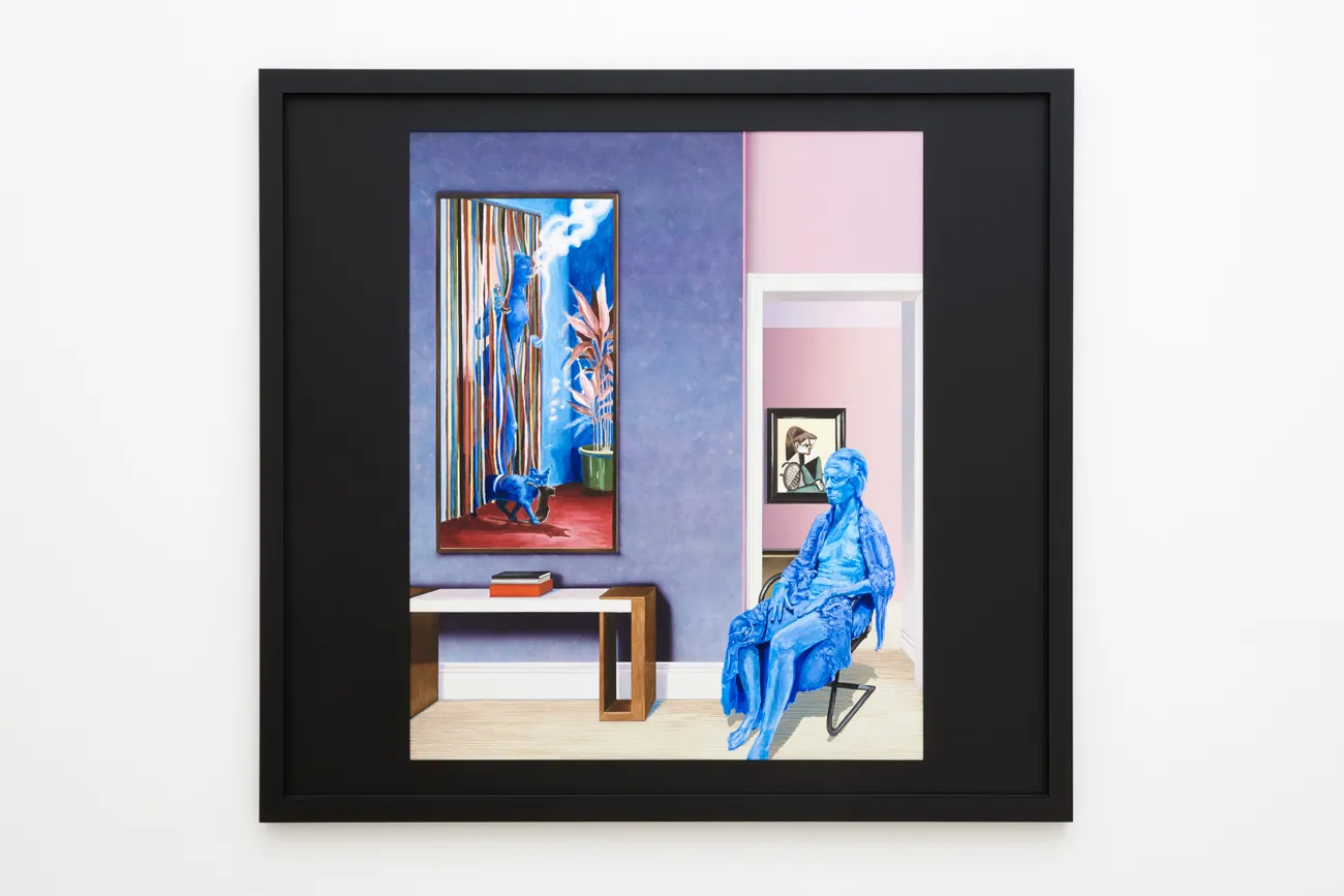 Tea Benz, sitting with ophelia, 2024, Öl auf Holz Sammlung Jacques Clio-Lascar, Courtesy Galerie Rupert Pfab