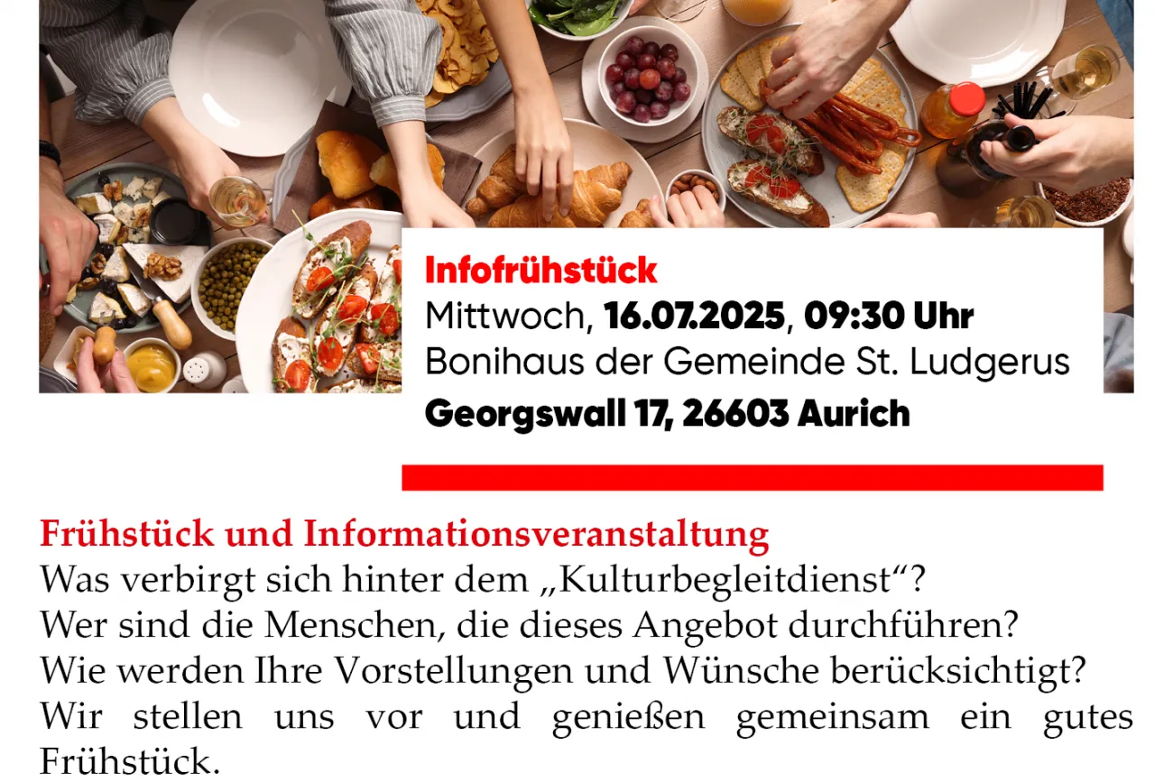 Das Bild vermittelt den Termin und die Uhrzeit des Infofrühstücks.