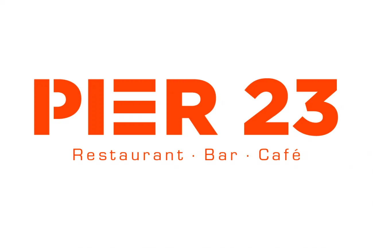 Logo Gastronomie Pier 23, orange mit Unterzeile