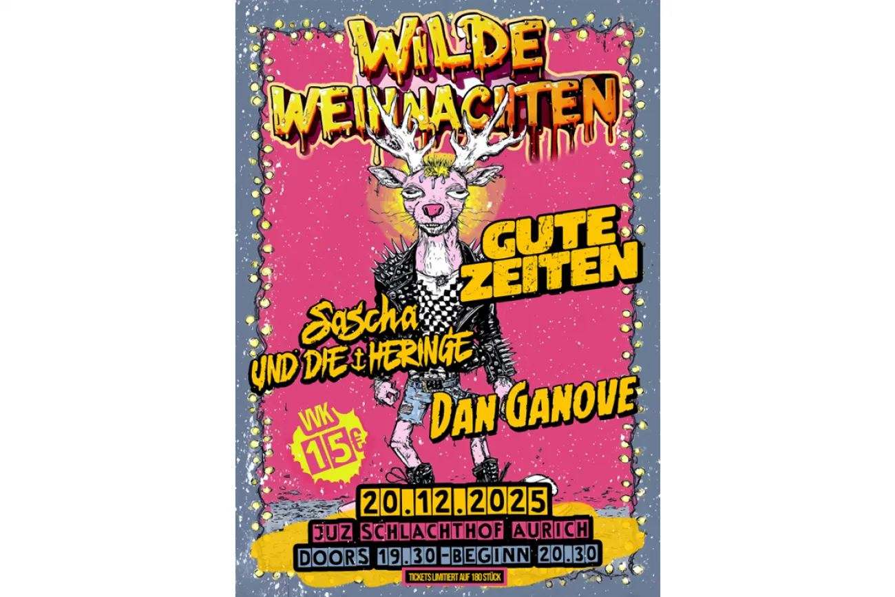 Plakat mit der Beschriftung Wilde Weihnachten und den Bandnamen