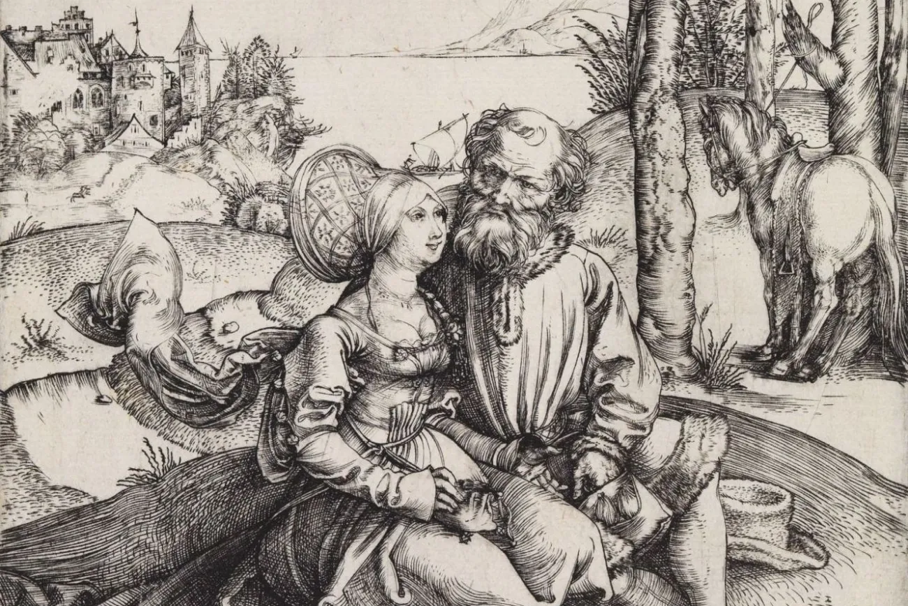 Das ungleiche Paar (Der Liebesantrag) - Kupferstich von Albrecht Dürer (um 1495)