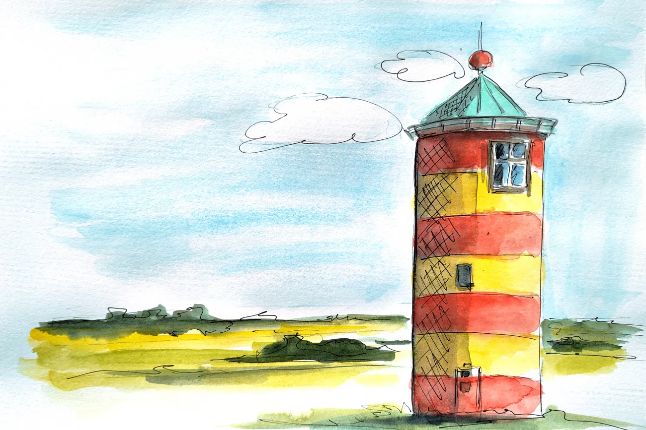 Pilsumer Leuchtturm als Aquarell