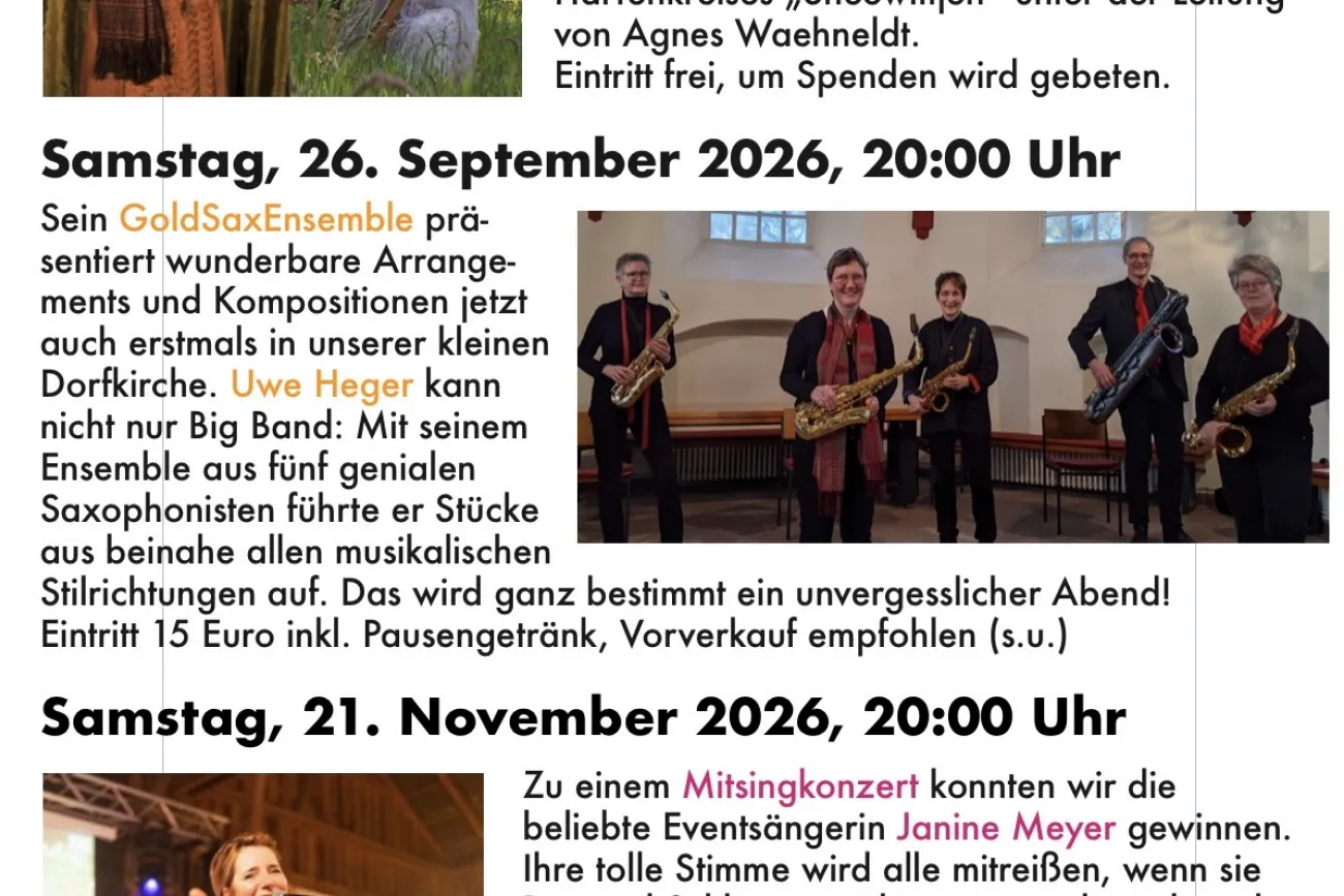 Veranstaltungen im Herbst 2026 in der Kirche Tergast