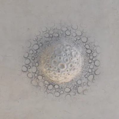 Cellula konvex 01, 2022, Papierobjekt auf Holz mit Bleistiftzeichnung/Aquarell, 20 x 20 cm