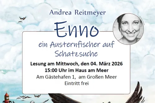Hauptbild der Veranstaltung Kinder-Lesung "Enno. Ein Austernfischer auf Schatzsuche"