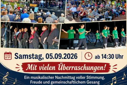 Plakat zum Rendezvous der Chöre in Visquard mit Bühnenfotos, Datum und Uhrzeit.