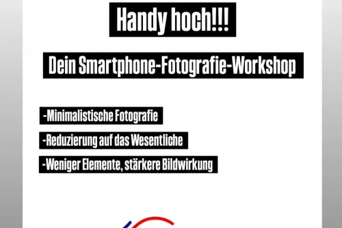 Plakat zum Smartphone-Fotografie-Workshop der LAK mit Dachsilhouette und Segelboot.