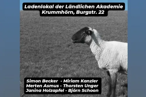 Plakat der 1. Krummhörner Kunsttage mit Terminen und Schaf auf einer Wiese.