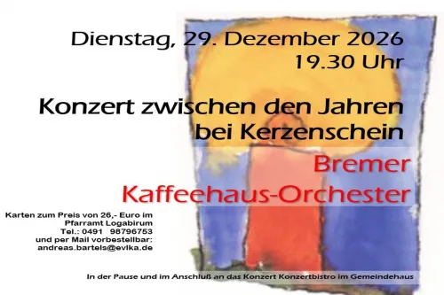 Plakat mit abstrakter Farbfläche: Kerzenschein-Konzert am 29. Dezember 2026.