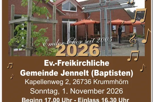 Plakat zum Gospelkonzert Happiness 2026 in der Evangelisch-Freikirchlichen Gemeinde Jennelt