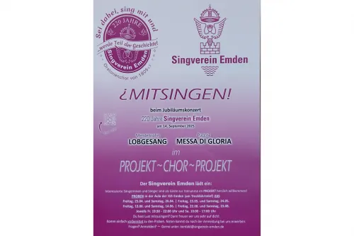 Mit dem Foto wird für eine Mitmachaktion für das Jubiläumskonzert des Singvereins Emden e. V. geworben