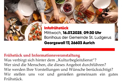 Das Bild vermittelt den Termin und die Uhrzeit des Infofrühstücks.