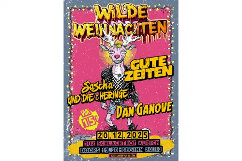 Plakat mit der Beschriftung Wilde Weihnachten und den Bandnamen