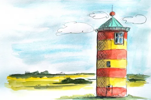 Pilsumer Leuchtturm als Aquarell
