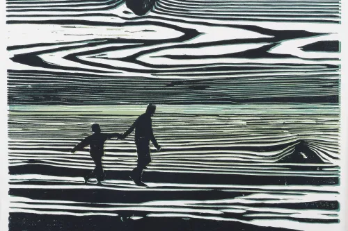 Vater und Sohn beim Strandspaziergang