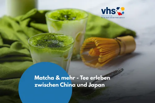 Veranstaltungsplakat mit 2 Gläsern Matcha drauf