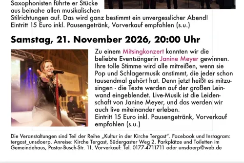 Veranstaltungen im Herbst 2026 in der Kirche Tergast