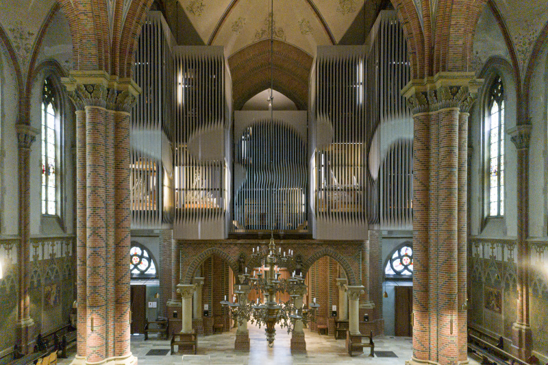 Drohnenaufnahme vom Prospekt der Walcker-Orgel