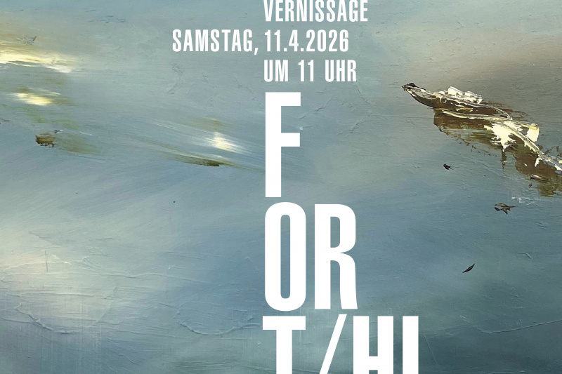 Vollansicht des offiziellen Plakats der Ausstellung "FORT/HIN" von Dirk Pleyer, 11.04. bis 12.07.2026 im Pier 23, Leer