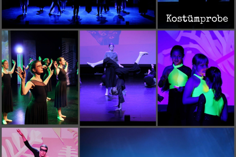 Collage aus 7 Bildern mit Eindrücken der Vorstellung des Tanztheaters "Zurück nach Phantásien" im Februar 2026 im Theater Norden