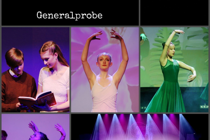 Collage aus 7 Bildern mit Eindrücken der Vorstellung des Tanztheaters "Zurück nach Phantásien" im Februar 2026 im Theater Norden