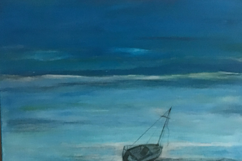 Segelboot im Wattenmeer bei Ebbe