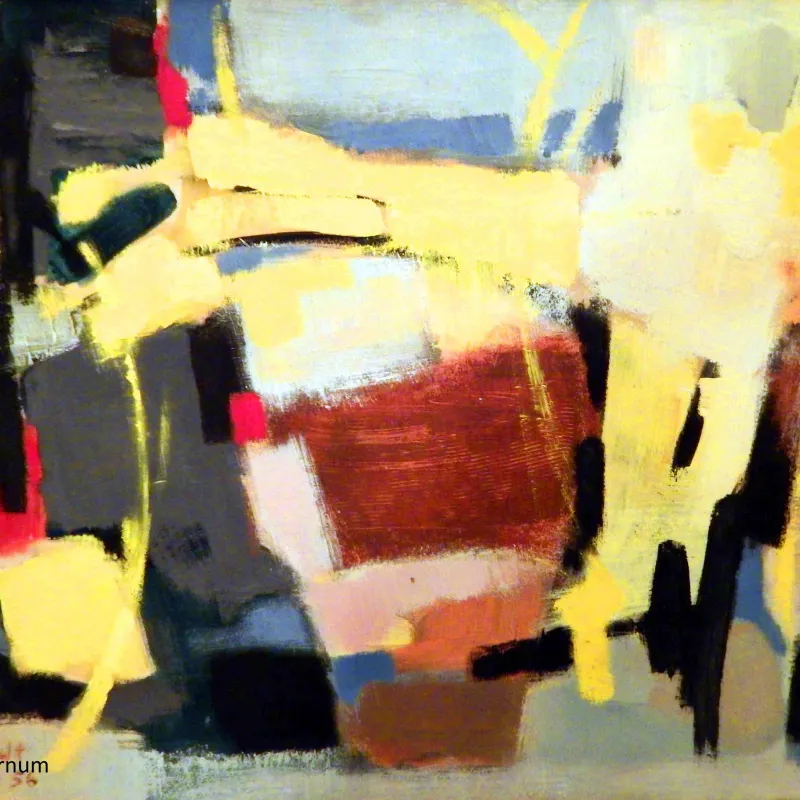 eine der ersten abstrakten Arbeiten von Ruth Schmidt Stockhausen: Sprühendes Gelb, Öl, c.1956