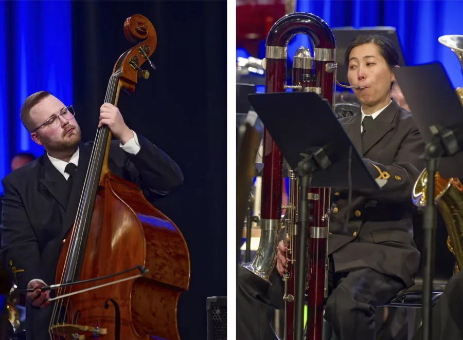 Er ist der einzige Streicher im Ensemble: Nico Fischer | Sie organisierte Noten aus Japan: die Kontrafagottistin des Marinemusikkorps, Masami Massong